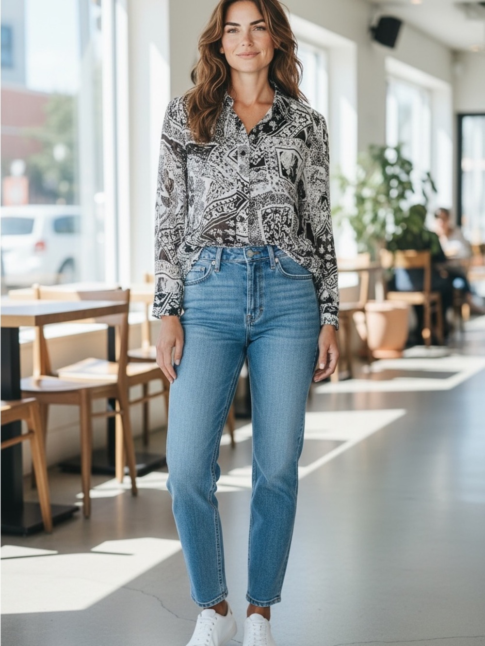Sioni Abstract Button Down Blouse M